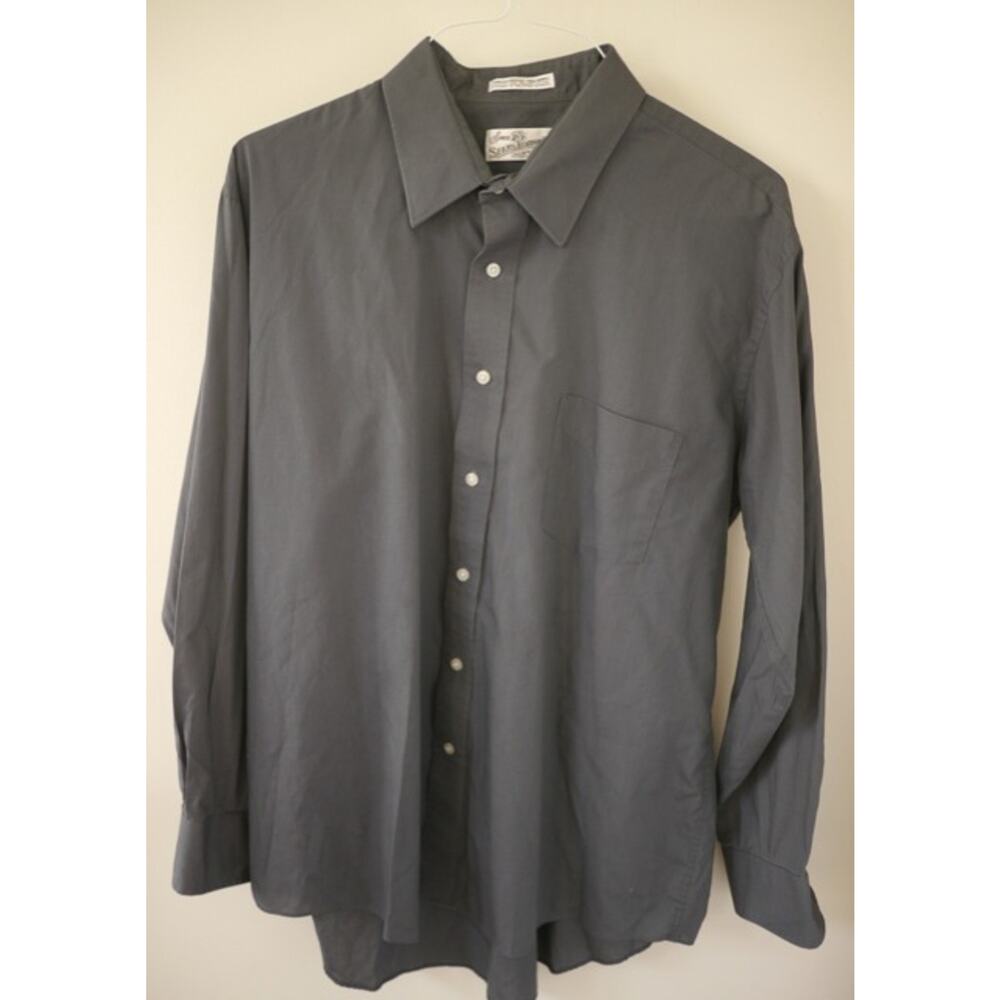 Sears Roebuck Grey Cotton Blend Long Sleeve Oxford Dress Shirt 17.5 x 34/35